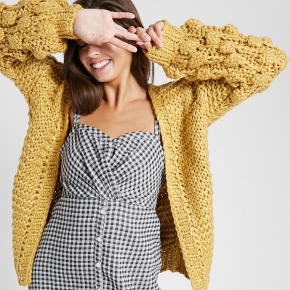Popcorn Knit Sweater Cardigan -Mustard NWT!